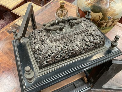 Lot 642 - Georgian bracket clock by R Williams, London with engraved back plate together with pierced brass caddy top. Pendulum and two winding keys present