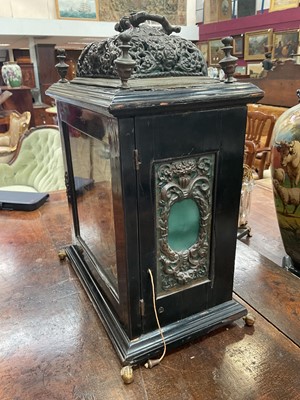 Lot 642 - Georgian bracket clock by R Williams, London with engraved back plate together with pierced brass caddy top. Pendulum and two winding keys present
