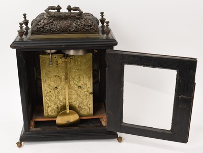 Lot 642 - Georgian bracket clock by R Williams, London with engraved back plate together with pierced brass caddy top. Pendulum and two winding keys present