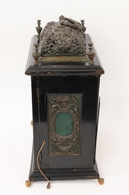 Lot 642 - Georgian bracket clock by R Williams, London with engraved back plate together with pierced brass caddy top. Pendulum and two winding keys present