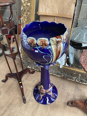 Lot 5322 - Large Edwardian majolica Art Nouveau jardinière on stand