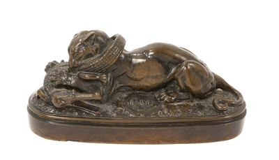 Lot 744 - Antoine Louis Barye bronze, lioness and alligator