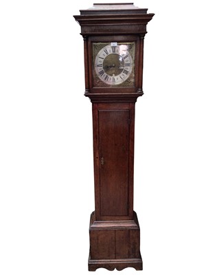 Lot 593 - 18th century eight day longcase clock by William Lawrence of Thame, in oak case with key, two weights and pendulum