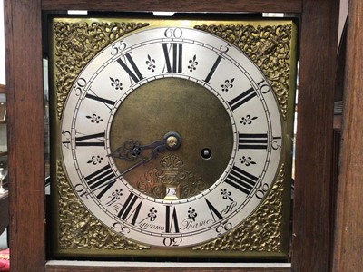 Lot 593 - 18th century eight day longcase clock by William Lawrence of Thame, in oak case with key, two weights and pendulum