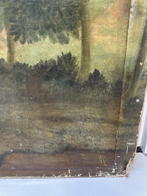 Lot 1140 - Large 19th century oil on canvas, on later stretcher, Shepherd with his flock in a pastoral landscape, 220cm x 134cm unframed