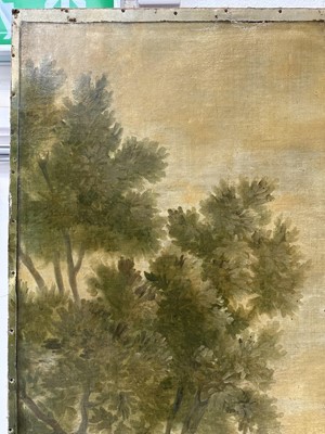 Lot 1140 - Large 19th century oil on canvas, on later stretcher, Shepherd with his flock in a pastoral landscape, 220cm x 134cm unframed