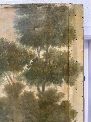 Lot 1140 - Large 19th century oil on canvas, on later stretcher, Shepherd with his flock in a pastoral landscape, 220cm x 134cm unframed