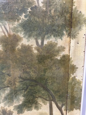 Lot 1140 - Large 19th century oil on canvas, on later stretcher, Shepherd with his flock in a pastoral landscape, 220cm x 134cm unframed