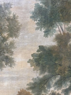 Lot 1140 - Large 19th century oil on canvas, on later stretcher, Shepherd with his flock in a pastoral landscape, 220cm x 134cm unframed