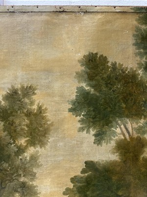 Lot 1140 - Large 19th century oil on canvas, on later stretcher, Shepherd with his flock in a pastoral landscape, 220cm x 134cm unframed