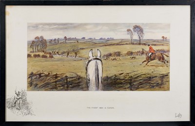 Lot 984 - *Snaffles, Charles Johnson Payne (1884-1967) signed print - The Finest View In Europe, with snaffle blindstamp, 41.5cm x 66cm, in glazed frame