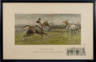 Lot 985 - *Snaffles, Charles Johnson Payne (1884-1967) signed print - The Worst View In Europe, with snaffle blindstamp, 41.5cm x 66.5cm, in glazed frame