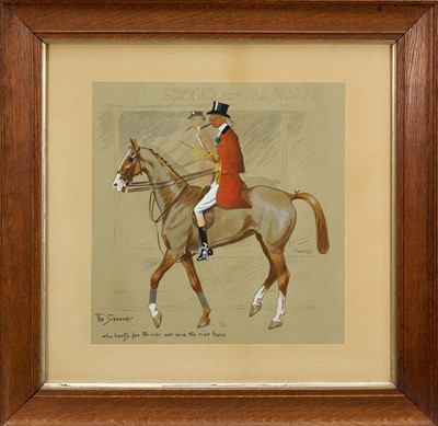 Lot 994 - *Snaffles, Charles Johnson Payne (1884-1967) hand coloured print - 'The Spooney, who hunts for the ride out and the ride home', hand titled, 32cm x 31cm, in glazed oak frame