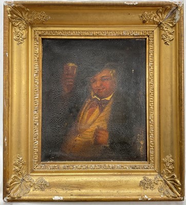 Lot 183 - English School, 19th century, oil on canvas - portrait of a jolly fellow, in gilt frame