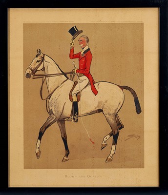 Lot *Snaffles, Charles Johnson Payne (1884-1967) four coloured prints - 'Hogany Tops, Old Tawney, The Gent with 'Osses to Sell and Blood and Quality, published by Lawrence & Jellicoe, in glazed f...