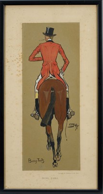 Lot 988 - *Snaffles, Charles Johnson Payne (1884-1967) pair of hand coloured prints - Bang Tails and Bob Tails, 44cm x 22.5cm, in glazed frames