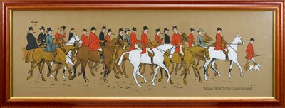 Lot 986 - *Snaffles, Charles Johnson Payne (1884-1967) hand coloured chromolithograph - 'The Glad Throng That Goes Laughing Along', published by Messrs Fores 1913, 33cm x 101cm, in glazed frame. Pr...