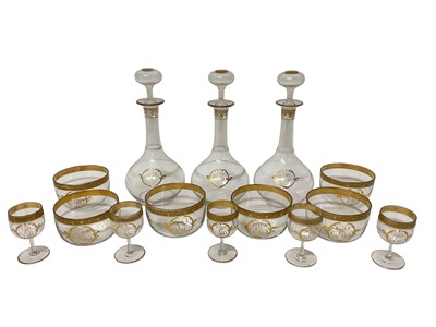 Lot 100 - 19th century glass table service with gilded decoration and initial 'B'