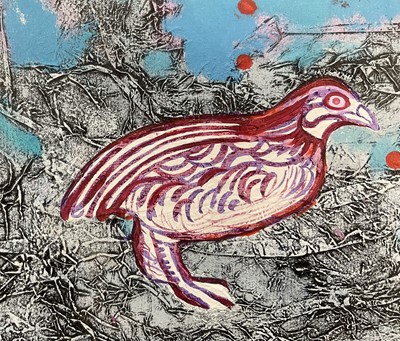 Lot 1001 - *Humphrey Spender (1910-2005) oil on card - Birds in Frost, 1993, signed and dated, 18cm x 41.5cm, in glazed frame