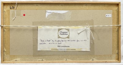 Lot 1001 - *Humphrey Spender (1910-2005) oil on card - Birds in Frost, 1993, signed and dated, 18cm x 41.5cm, in glazed frame