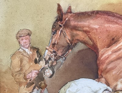 Lot 1021 - *Lucy Kemp-Welch (1869-1958) watercolour - The Blacksmith, 34cm x 39cm, in glazed gilt frame. Provenance: David Messum Literature: illustrated in 'The Life and Work of Lucy Kemp We...