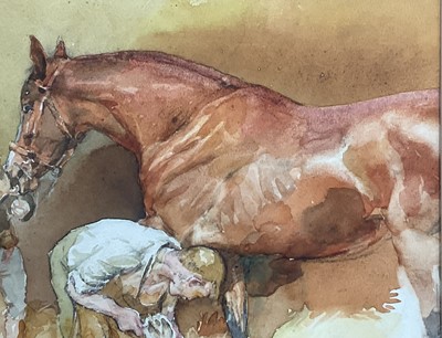 Lot 1021 - *Lucy Kemp-Welch (1869-1958) watercolour - The Blacksmith, 34cm x 39cm, in glazed gilt frame. Provenance: David Messum Literature: illustrated in 'The Life and Work of Lucy Kemp We...