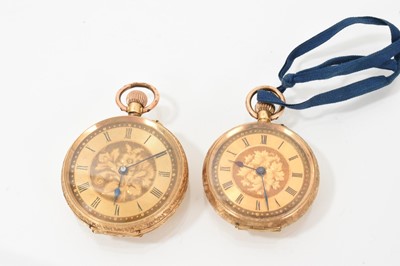 Lot 547 - Two late 19th century Swiss 18ct gold cased fob watches