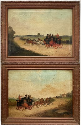 Lot 974 - G. Herbert, oils on canvas - pair of coaching scenes, one signed and dated 1898. Each 36cm x 49cm, in gilt frames (2)