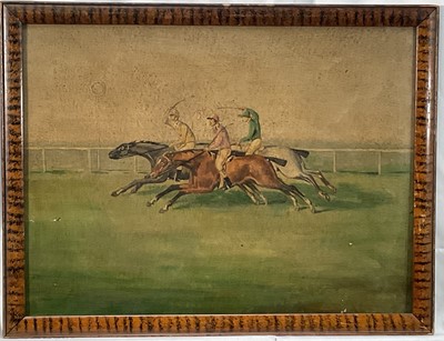 Lot 975 - Victorian style, oil on board - "A Close Finish", 33cm x 44cm, in wooden frame