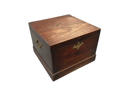 Lot 1429 - George III mahogany cellarette, square form with hinged top enclosing a partitioned interior, 45cm wide x 44cm deep x 34cm high