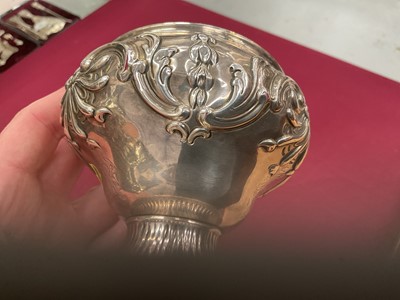 Lot 244 - Pair George III silver tea caddies of bombe form, and a matching sugar vase.