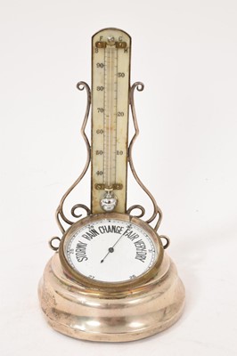 Lot 644 - Edwardian silver and ivory desk combination stick thermometer and barometer, enamel dial, Birmingham 1908, 13.5cm high