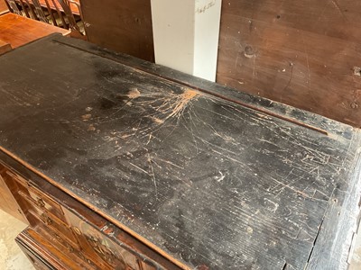 Lot 1432 - Good William & Mary walnut oyster veneered, specimen wood and green stained ivory marquetry inlaid cabinet on later stand, with cushion frieze drawer and fitted interior of drawers about centr...