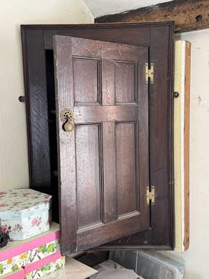 Lot 5233 - 17th century panelled oak hanging corner cupboard