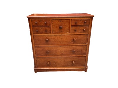 Lot 1452 - Victorian mahogany chest of drawers with central hat drawer and three short over four graduated drawers on plinth base, 119cm wide x 50cm deep x 118cm high
