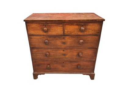 Lot 1453 - Early 19th century mahogany chest of two short over three long drawers, on bracket feet, 100cm wide x 48cm deep x 101cm high