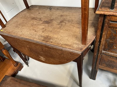 Lot 5332 - George III mahogany Pembroke table with rounded rectangular top and end frieze drawer on square tapered legs and brass castors, approximately 102 x 64cm