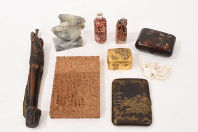 Lot 704 - Oriental works of art including Japanese opium pipe and holder, Japanese mixed metal boxes, Chinese boxwood card case, other items