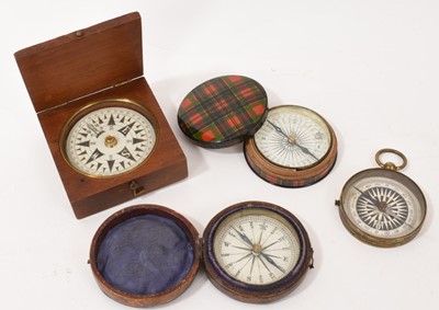 Lot 711 - Victorian Tartanware compass together with three other antique pocket compasses (4)