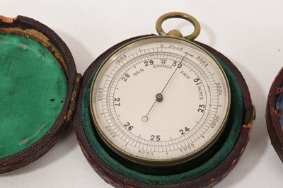 Lot 713 - Nine antique pocket barometers, various makers, including Victorian examples, some in leather cases