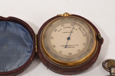 Lot 713 - Nine antique pocket barometers, various makers, including Victorian examples, some in leather cases