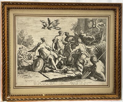 Lot 1067 - Old Master engraving after Hans von Achen, Judgement of Paris, 1589, by Raphael Sadler, 42cm x 51cm, glazed frame