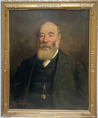 Lot 1016 - Charles Kay Robertson (act.1888-1931) oil on canvas - Portrait of a Gentleman, 87cm x 69cm, in gilt frames