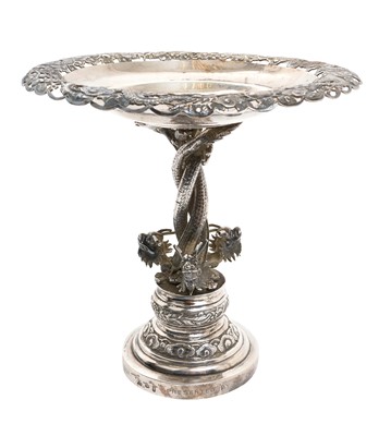 Lot 268 - Late 19th / early 20th century Chinese silver tazza, with pierced dragon decoration