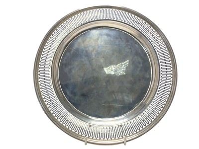 Lot 270 - Contemporary silver dish with pierced border, underside stamped 11 IN 6584 Sterling