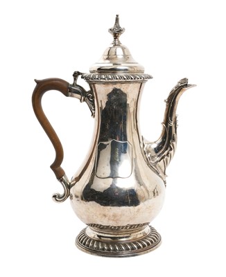 Lot 271 - George III silver coffee pot of baluster form, with applied vacant cartouche