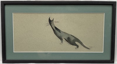 Lot 1113 - Anne Harriet Sefton Fish (1890-1965) ink and watercolour - Cat, c. 1950, signed, 14.5cm x 34.5cm, in glazed frame
