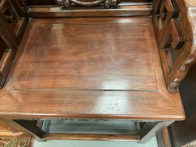 Lot 1257 - Pair of early 20th century Chinese hardwood elbow chairs