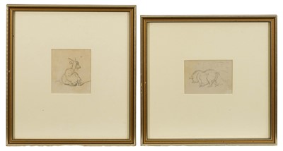 Lot 1018 - George Chinnery (1774-1852) two pencil sketches on paper - Chinese Pig, 6.5cm x 9cm and 8.5cm x 7.5cm, in glazed gilt frames (2). Provenance: Abbott & Holder, 5th December 1991