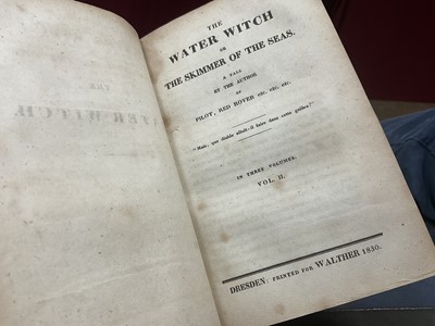 Lot 754 - James Fenimore Cooper - The Water Witch or the Skimmer of the Seas, very rare first edition published Dresden 1830, three volumes bound in one, marbled board ends with tooled spine, 17 x 11cm